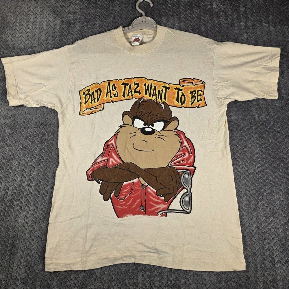 Vintage 90s Looney Tunes Taz T-Shirt Mens Large White Bad As Taz Want To Be 1997